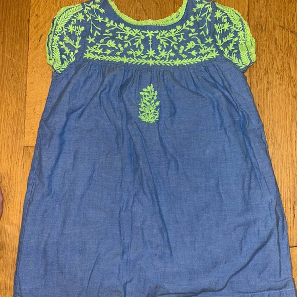 Roberta Roller Rabbit Kids Blue Dress with Green Embroidery - Picture 1 of 3